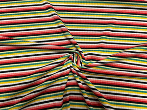 Rainbow Stripe Rib Knit Print #36 4x2 Jersey Knit Polyester Rayon Spandex Stretch 190GSM Apparel Fabric 58"-60" Wide By The Yard