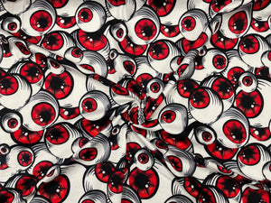 Scary Eyeballs Halloween DBP Print #299 Double Brushed Polyester Spandex Apparel Stretch Fabric 190 GSM 58"-60" Wide By The Yard