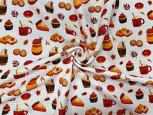 Load image into Gallery viewer, Pumpkin Spice Latte Bullet Print #434 Ribbed Scuba Techno Double Knit 2-Way Stretch Poly Spandex Apparel Craft Fabric 58&quot;-60&quot; Wide BTY