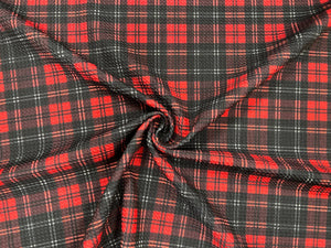 Christmas Tartan Plaid Bullet Print #480 Ribbed Scuba Techno Double Knit 2-Way Stretch Poly Spandex Apparel Craft Fabric 58"-60" Wide BTY