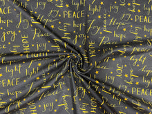 Load image into Gallery viewer, Peace Love Joy Hope DBP Print #317 Double Brushed Polyester Spandex Apparel Stretch Fabric 190 GSM 58&quot;-60&quot; Wide By The Yard