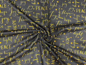 Peace Love Joy Hope DBP Print #317 Double Brushed Polyester Spandex Apparel Stretch Fabric 190 GSM 58"-60" Wide By The Yard