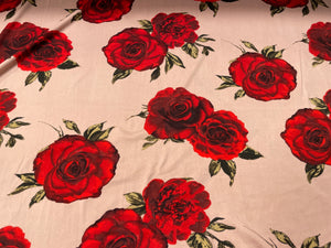 Classic Floral Rose DBP Print #360 Double Brushed Polyester Spandex Apparel Stretch Fabric 190 GSM 58"-60" Wide By The Yard