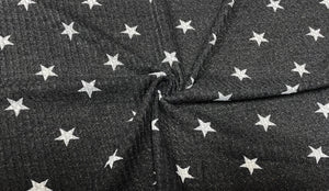 Stars Brushed Waffle Knit Print #35 Black White Poly Rayon Spandex 200 GSM Medium Weight 58"-60" Wide By The Yard