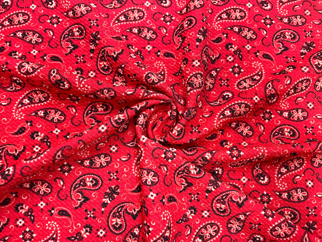 Bandana Paisley Bullet Print #528 Ribbed Scuba Techno Double Knit 2-Way Stretch Poly Spandex Apparel Craft Fabric 58