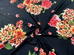 Classic Floral Black DBP Print #537 Double Brushed Polyester Spandex Apparel Stretch Fabric 190 GSM 58"-60" Wide By The Yard