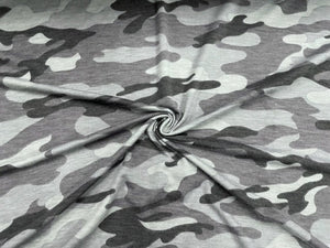 Camouflage DBP Print #588 Charcoal Double Brushed Polyester Spandex Apparel Stretch Fabric 190 GSM 58"-60" Wide By The Yard