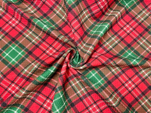 Christmas Xmas Plaid Bullet Print #599 Ribbed Scuba Techno Double Knit 2-Way Stretch Poly Spandex Apparel Craft Fabric 58"-60" Wide BTY