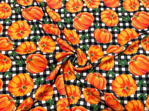 Pumpkin Buffalo Plaid Bullet Print #581 Ribbed Scuba Techno Double Knit 2-Way Stretch Poly Spandex Apparel Craft Fabric 58"-60" Wide BTY