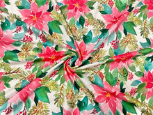 Load image into Gallery viewer, Christmas Floral Poinsettia DBP Print #627 Double Brushed Polyester Spandex Apparel Stretch Fabric 190 GSM 58&quot;-60&quot; Wide By The Yard