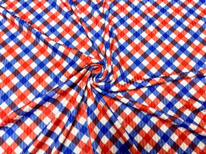 Patriotic Gingham Fourth of July 4x2 Rib Knit Print #182 Polyester Spandex Stretch 190GSM Apparel Fabric 58"-60" Wide By The Yard