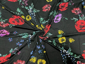 Wildflower Floral Multi-Color DBP Print #772 Double Brushed Polyester Spandex Apparel Stretch Fabric 190 GSM 58"-60" Wide By The Yard