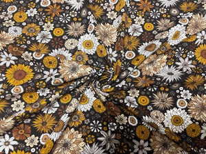 Retro Fall Floral Cotton Spandex Print #56 230GSM Jersey Knit Stretch Exercise Apparel Fabric Photography 58"-60" Wide By The Yard