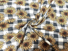 Load image into Gallery viewer, Brittany Frost Designs Sunflower Plaid Cotton Spandex Print #98 230GSM Jersey Knit Stretch Exercise Apparel Fabric 58&quot;-60&quot; Wide By The Yard