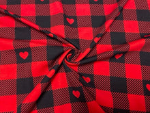 Load image into Gallery viewer, Buffalo Plaid Heart Red Cotton Spandex Print #69 230GSM Jersey Knit Stretch Exercise Apparel Fabric Photography 58&quot;-60&quot; Wide By The Yard