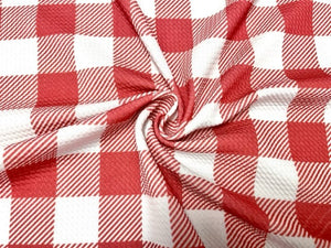 Buffalo Plaid Red White Bullet Print #760 Ribbed Scuba Techno Double Knit 2-Way Stretch Poly Spandex Apparel Craft Fabric 58"-60" Wide BTY