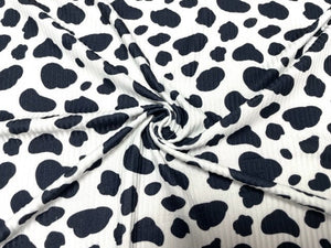 Cow Spot DBP 4x2 Rib Knit Print #255 Double Brushed Poly Spandex Stretch 190GSM Apparel Fabric 58"-60" Wide By The Yard