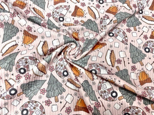 Brittany Frost Designs S'Mores DBP 4x2 Rib Knit Print #265 Double BrushPoly Spandex Stretch 190GSM Apparel Fabric 58"-60" Wide By The Yard
