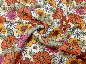 Smiley Fall Retro Floral Super Scuba Techno Print #72 Double Knit Stretch Fabric Poly Spandex Apparel Craft Fabric 58"-60" Wide By The Yard