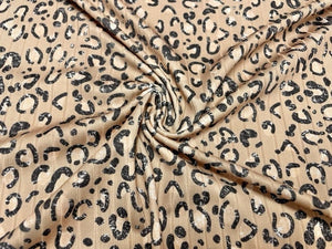 8x3 Rib Brittany Frost Designs Leopard Spot DBP Knit Print #276 Brushed Poly Spandex Stretch 190GSM Apparel Fabric 58"-60" Wide By The Yard