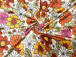 Smiling Boho Fall Floral DBP Print #815 Double Brushed Polyester Spandex Apparel Stretch Fabric 190 GSM 58"-60" Wide By The Yard