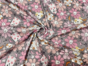 4x2 Rib Brittany Frost Designs Floral Ghosts DBP Knit Print #327 Double Brush Poly Spandex Stretch 190GSM Fabric 58"-60" Wide By The Yard