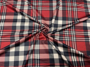 Plaid Red Black DBP Print #835 Double Brushed Polyester Spandex Apparel Stretch Fabric 190 GSM 58"-60" Wide By The Yard