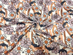 Brittany Frost Designs Bat Floral DBP Print #858 Double Brushed Polyester Spandex Apparel Stretch Fabric 190 GSM 58"-60" Wide By The Yard