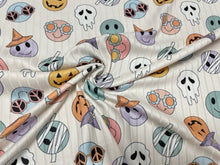 Load image into Gallery viewer, 8x3 Rib Halloween Faces DBP Knit Print #352 Double Brushed Poly Spandex Stretch 190GSM Apparel Fabric 58&quot;-60&quot; Wide By The Yard