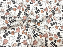 Load image into Gallery viewer, Brittany Frost Designs BOO Ghosts Bullet Print #731 Ribbed Scuba Double Knit Stretch Poly Spandex Apparel Craft Fabric 58&quot;-60&quot; Wide BTY