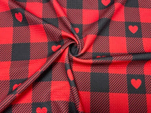 Load image into Gallery viewer, Buffalo Plaid Red Heart Bullet Print #762 Ribbed Scuba Techno Double Knit 2-Way Stretch Poly Spandex Apparel Craft Fabric 58&quot;-60&quot; Wide BTY