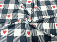 Load image into Gallery viewer, Buffalo Plaid Heart Red Bullet Print #777 Ribbed Scuba Techno Double Knit 2-Way Stretch Poly Spandex Apparel Craft Fabric 58&quot;-60&quot; Wide BTY