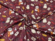 Load image into Gallery viewer, 8x3 Wizard Owl Magic DBP Knit Print #361 Double Brushed Poly Spandex Stretch 190GSM Apparel Fabric 58&quot;-60&quot; Wide By The Yard