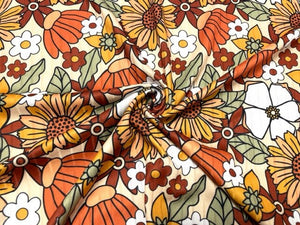 8x3 Retro Fall Floral DBP Knit Print #369 Double Brushed Poly Spandex Stretch 190GSM Apparel Fabric 58"-60" Wide By The Yard