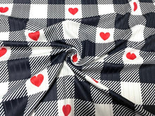 Load image into Gallery viewer, 8x3 Buffalo Plaid Heart DBP Knit Print #395 Double Brushed Poly Spandex Stretch 190GSM Apparel Fabric 58&quot;-60&quot; Wide By The Yard