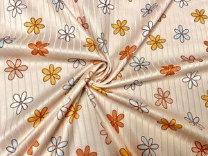 8x3 Retro Daisy Floral DBP Knit Print #401 Double Brushed Poly Spandex Stretch 190GSM Apparel Fabric 58"-60" Wide By The Yard