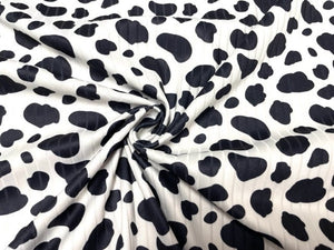 8x3 Cow Spot Animal Cowhide DBP Knit Print #403 Double Brushed Poly Spandex Stretch 190GSM Apparel Fabric 58"-60" Wide By The Yard