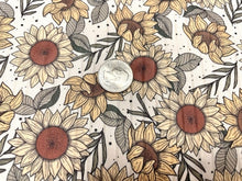 Load image into Gallery viewer, 8x3 Rib Brittany Frost Designs Sunflowers DBP Knit Print #295 Brushed Poly Spandex Stretch 190GSM Apparel Fabric 58&quot;-60&quot; Wide By The Yard