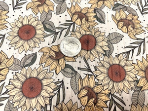 8x3 Rib Brittany Frost Designs Sunflowers DBP Knit Print #295 Brushed Poly Spandex Stretch 190GSM Apparel Fabric 58"-60" Wide By The Yard