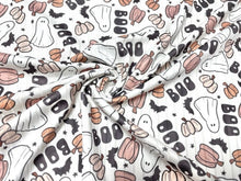 Load image into Gallery viewer, 8x3 Rib Brittany Frost Designs BOO Ghost DBP Knit Print #355 Brushed Poly Spandex Stretch 190GSM Apparel Fabric 58&quot;-60&quot; Wide By The Yard