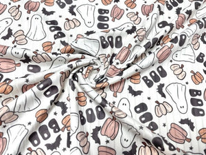 8x3 Rib Brittany Frost Designs BOO Ghost DBP Knit Print #355 Brushed Poly Spandex Stretch 190GSM Apparel Fabric 58"-60" Wide By The Yard