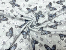 Load image into Gallery viewer, 4x2 Rib Knit Brittany Frost Designs Butterfly Snow DBP Print #428 Double Brush Poly Spandex Stretch 190GSM Fabric 58&quot;-60&quot; Wide By The Yard