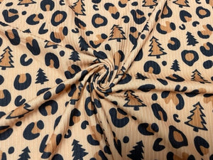 4x2 Rib Knit Leopard Spot Christmas Tree DBP Print #431 Double Brushed Poly Spandex Stretch 190GSM Apparel Fabric 58"-60" Wide By The Yard