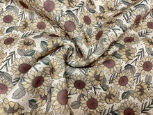 Load image into Gallery viewer, Brittany Frost Designs Sunflowers Super Scuba Techno Print #146 Double Knit Stretch Fabric Poly Spandex Fabric 58&quot;-60&quot; Wide By The Yard