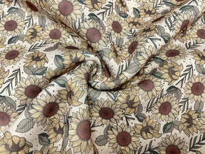 Brittany Frost Designs Sunflowers Super Scuba Techno Print #146 Double Knit Stretch Fabric Poly Spandex Fabric 58"-60" Wide By The Yard