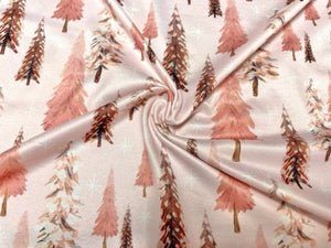 Pink Christmas Tree Xmas DBP Print #892 Double Brushed Polyester Spandex Apparel Stretch Fabric 190 GSM 58"-60" Wide By The Yard