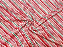 Load image into Gallery viewer, 4x2 Rib Knit Candy Cane Stripes Sparkle DBP Print #430 Double Brushed Poly Spandex Stretch 190GSM Apparel Fabric 58&quot;-60&quot; Wide By The Yard