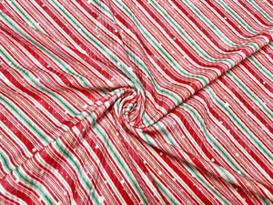 4x2 Rib Knit Candy Cane Stripes Sparkle DBP Print #430 Double Brushed Poly Spandex Stretch 190GSM Apparel Fabric 58"-60" Wide By The Yard