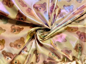 Holo Pleather Brittany Frost Designs Teddy Bear Print #21 Shiny Stretch Vinyl Poly Spandex 190 GSM Apparel Fabric 58"-60" Wide By The Yard