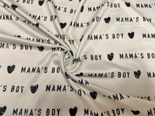 Load image into Gallery viewer, Brittany Frost Designs Mama&#39;s Boy DBP Print #925 Double Brushed Polyester Spandex Apparel Stretch Fabric 190 GSM 58&quot;-60&quot; Wide By The Yard